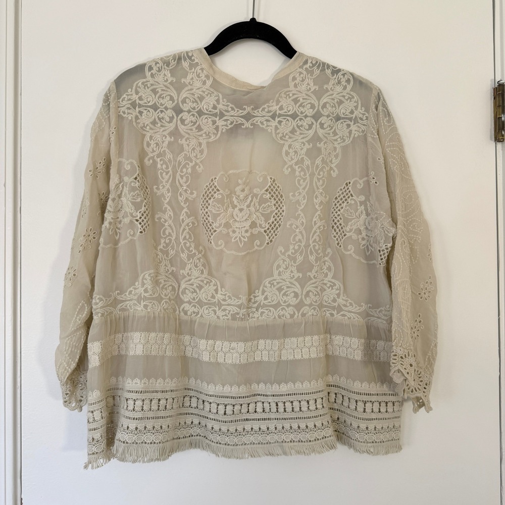 Johnny Was $275 Polyvore Juniper Blouse Ivory Embroidered Boho Blouse Medium - Picture 6 of 9